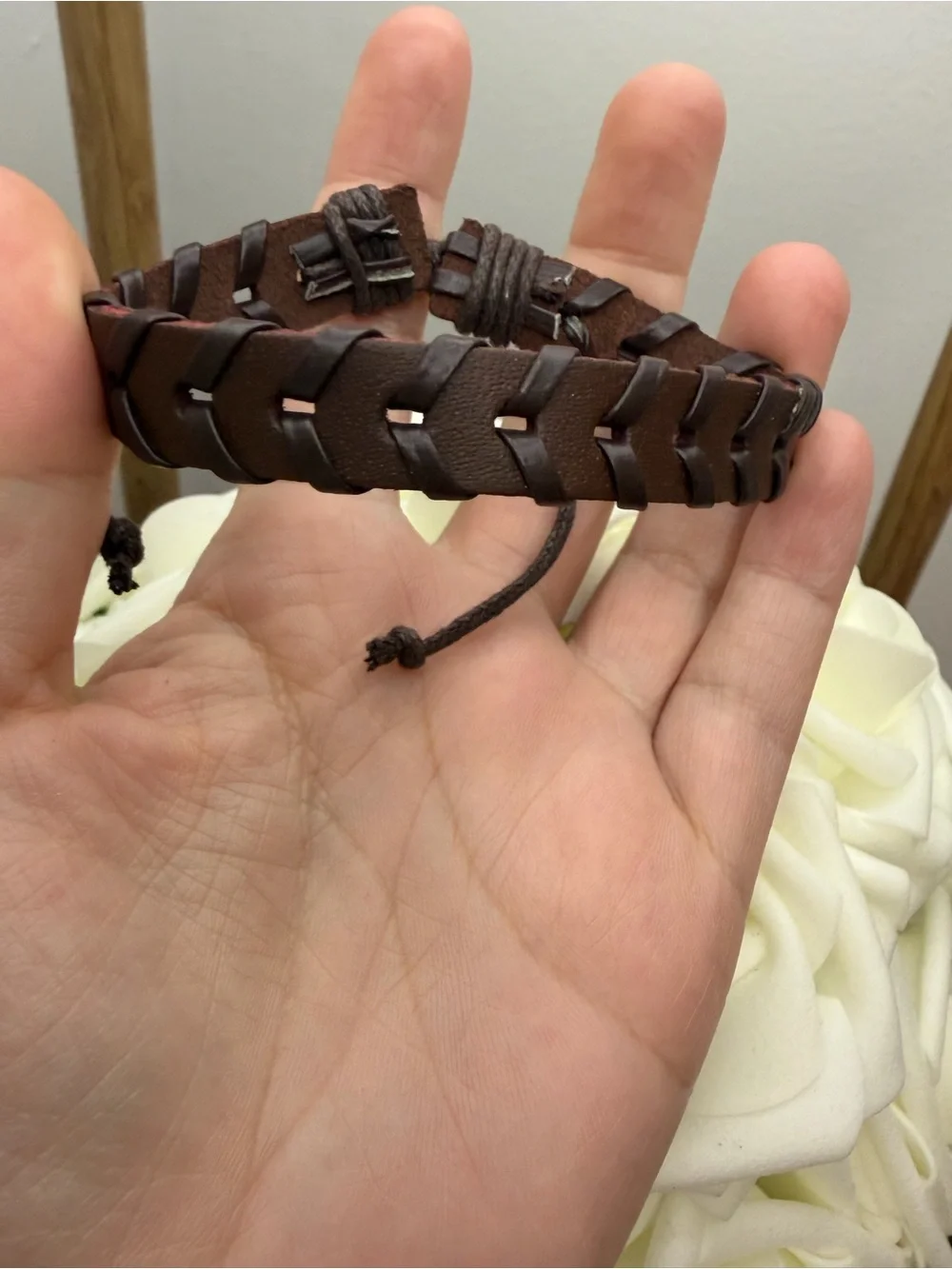 Brown Braided Leather Men's Bracelet